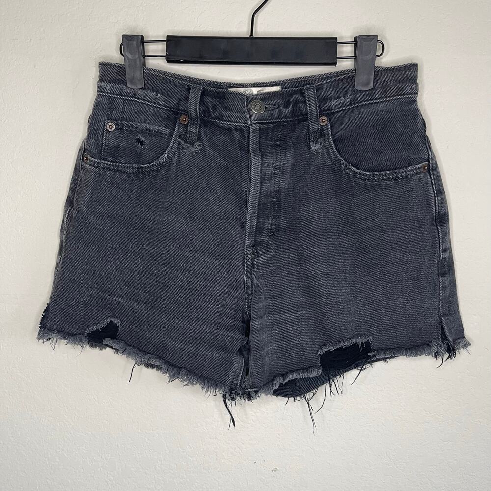 Free People We The Free Cut-off Denim Shorts Washed Black Button Fly - Size 26